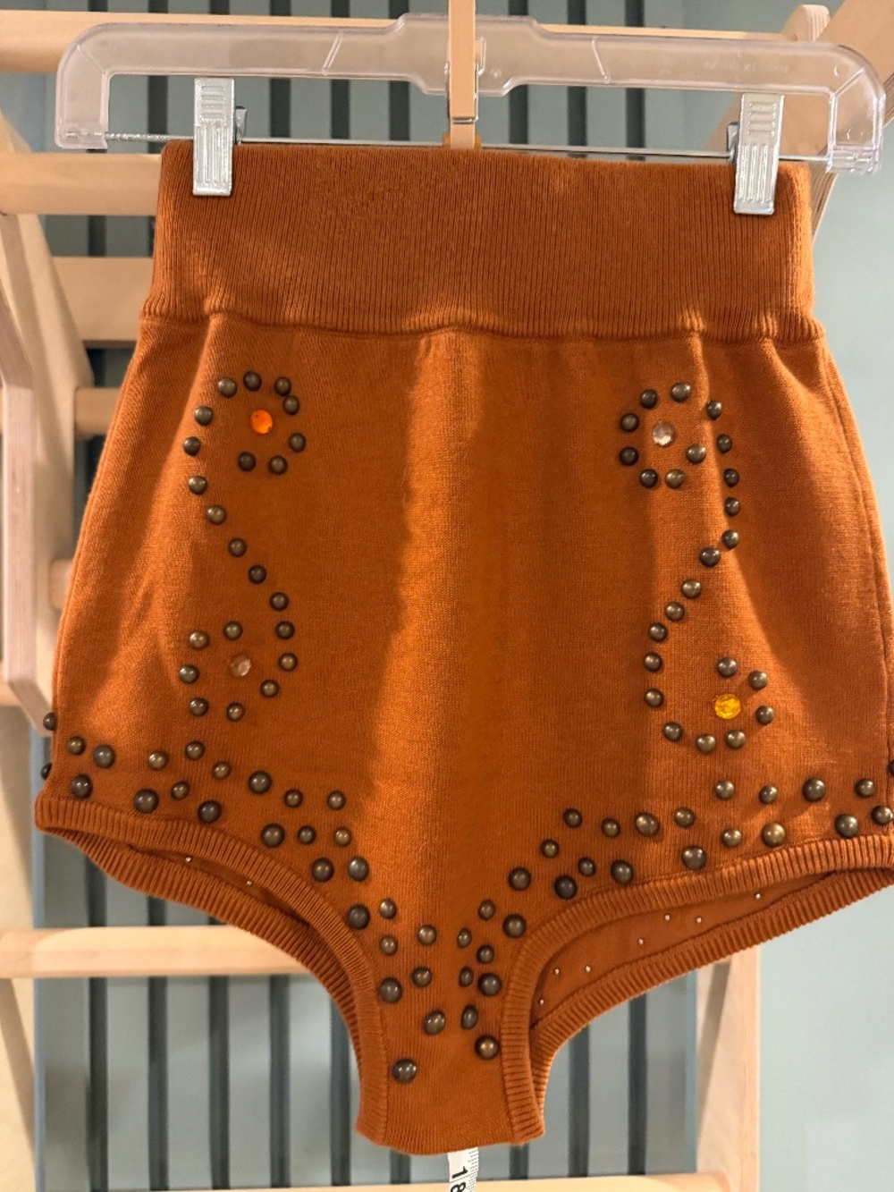 SHE + SKY Orange Studded Heavy Knit High Waist Shorts Boho S